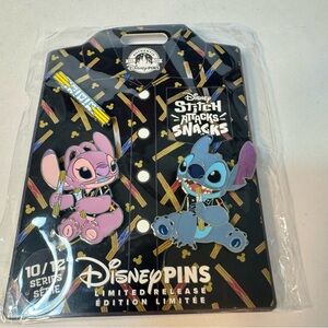 Disney Parks Stitch Attacks Snacks Pin Set featuring Stitch & Angel with churros